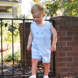 Jack-O-Lantern Applique Gingham Shortall- FINAL SALE