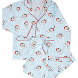 Vintage Santa Blue Button Down Mens Pajamas