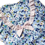 Blue Floral Bubble with Pink Bow in Back