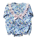 Blue Floral Bubble with Pink Bow in Back