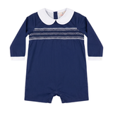 Smocked Navy Shortall