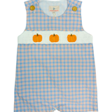 Pumpkin Plaid Smocked Shortall