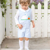 Bunny and Carrots Blue Seersucker Shortall