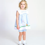 Bunny and Carrots Blue Seersucker Bloomer Set