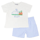 Bunny and Carrots Applique Blue Seersucker Shorts Set