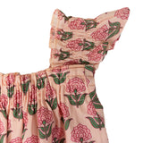 Pink Peony Block Print Angel Sleeve Shorts Set