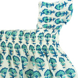 Blue Poppy Block Print Angel Sleeve Dress