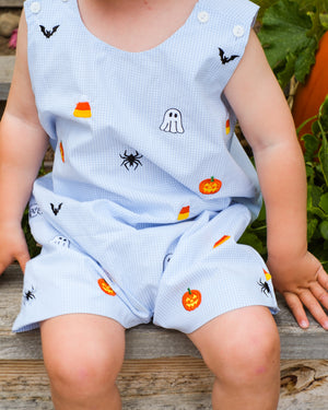 Halloween Embroidered Light Blue Shortall