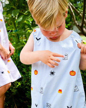 Halloween Embroidered Light Blue Shortall