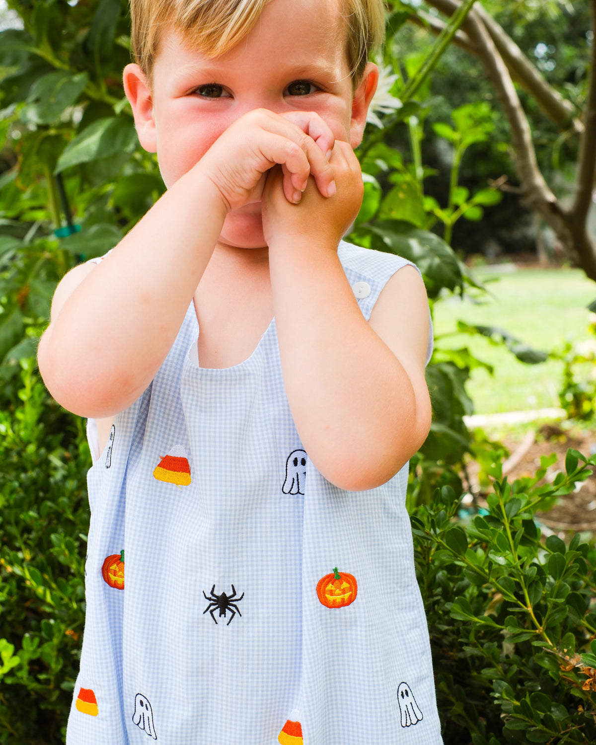 Halloween Embroidered Light Blue Shortall