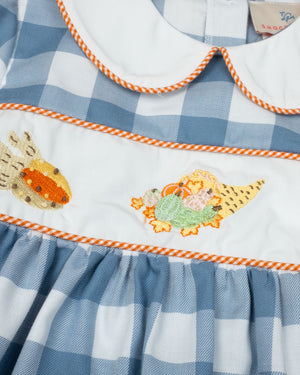 Cornucopia Hand Embroidered Cadet Blue Dress