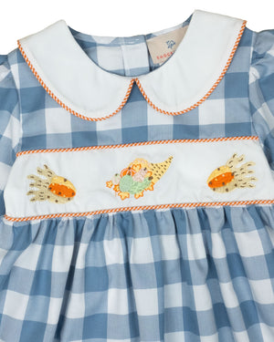 Cornucopia Hand Embroidered Cadet Blue Dress