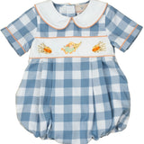 Cornucopia Embroidered Cadet Blue Boy Bubble- FINAL SALE