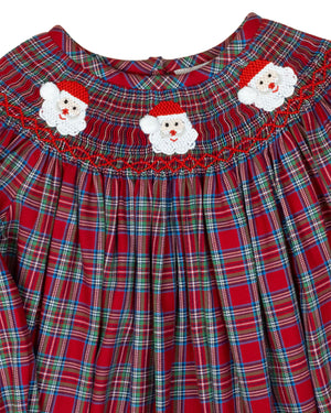 Red Tartan Plaid Smocked Santa Bubble