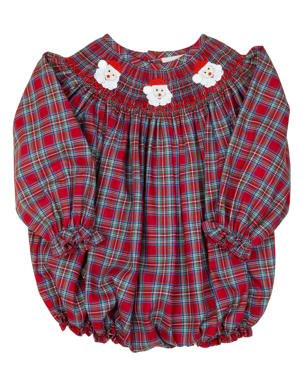 Red Tartan Plaid Smocked Santa Bubble