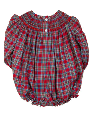 Red Tartan Plaid Smocked Santa Bubble