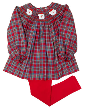 Red Tartan Plaid Smocked Santa Legging Set