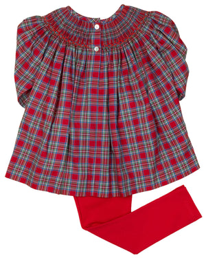 Red Tartan Plaid Smocked Santa Legging Set