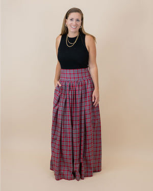 Red Tartan Plaid Maxi Skirt for Ladies