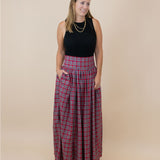 Red Tartan Plaid Maxi Skirt for Ladies- FINAL SALE