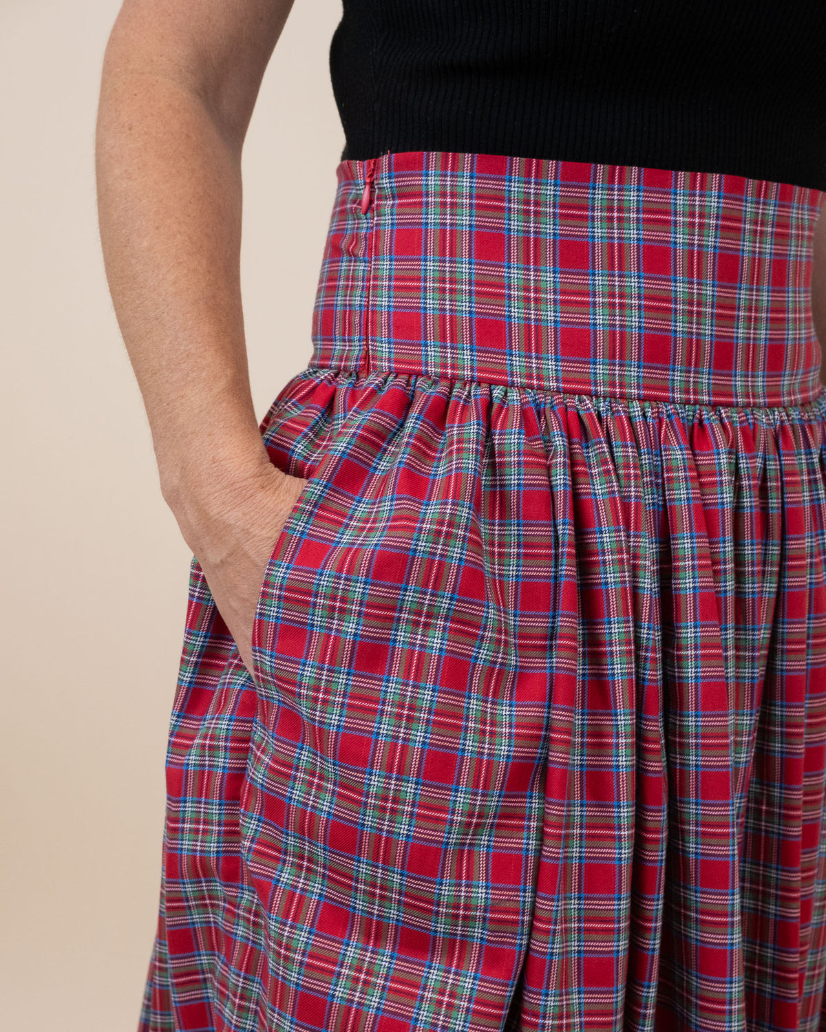 Red Tartan Plaid Maxi Skirt for Ladies