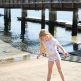 Coastal Stamps in Pastel Puff Sleeve Tankini- FINAL SALE