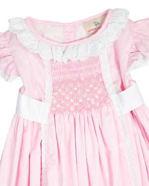 Pink Smocked Clara Bubble with Sash