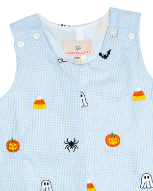 Halloween Embroidered Light Blue Shortall