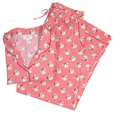 Red Striped Vintage Santa Button Down Ladies Pajama Set