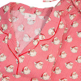 Red Striped Vintage Santa Button Down Ladies Pajama Set