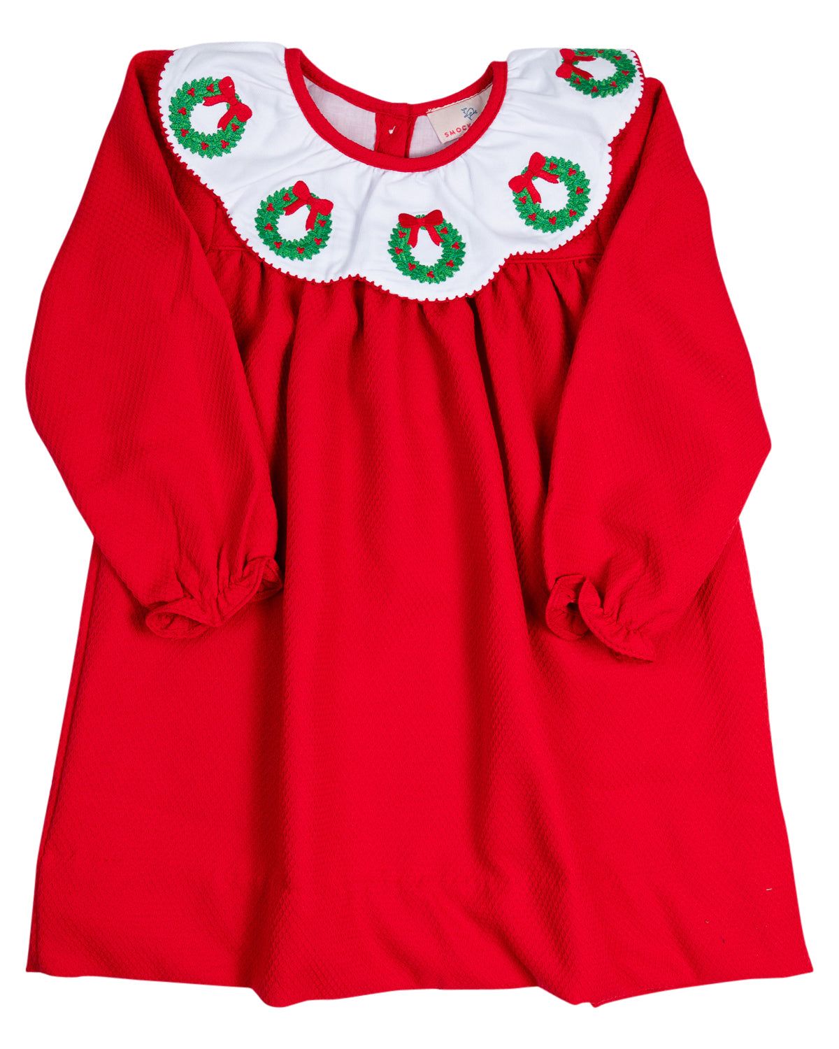 Red Wreath Embroidered Scallop Collar Dress