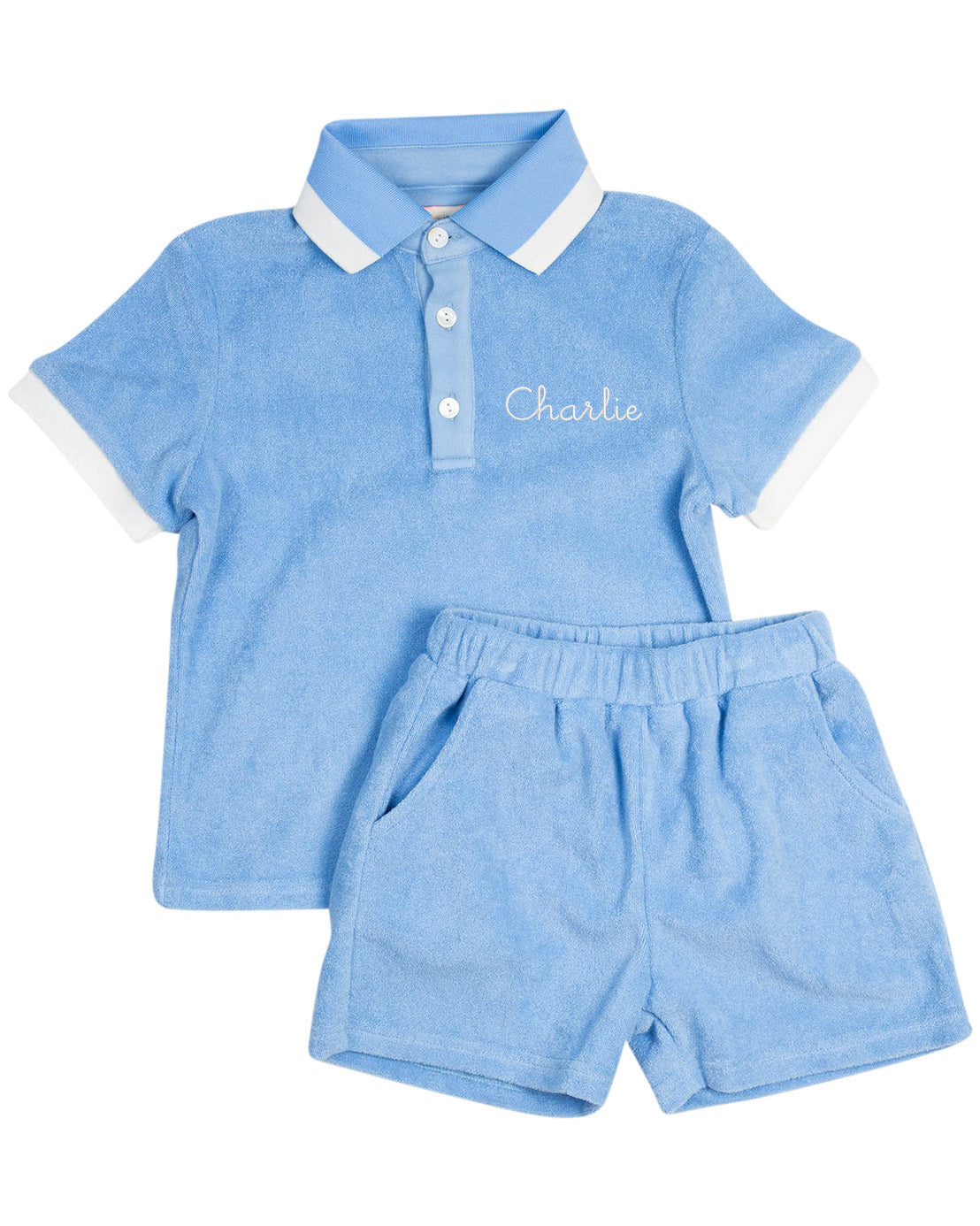 Blue Terry Shorts Set