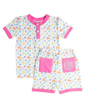 Run for the Roses Short Sleeve Pajama Set with Pink Trim-FINAL SALE