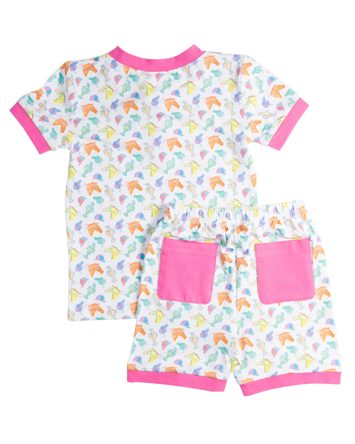 Run for the Roses Short Sleeve Pajama Set with Pink Trim-FINAL SALE