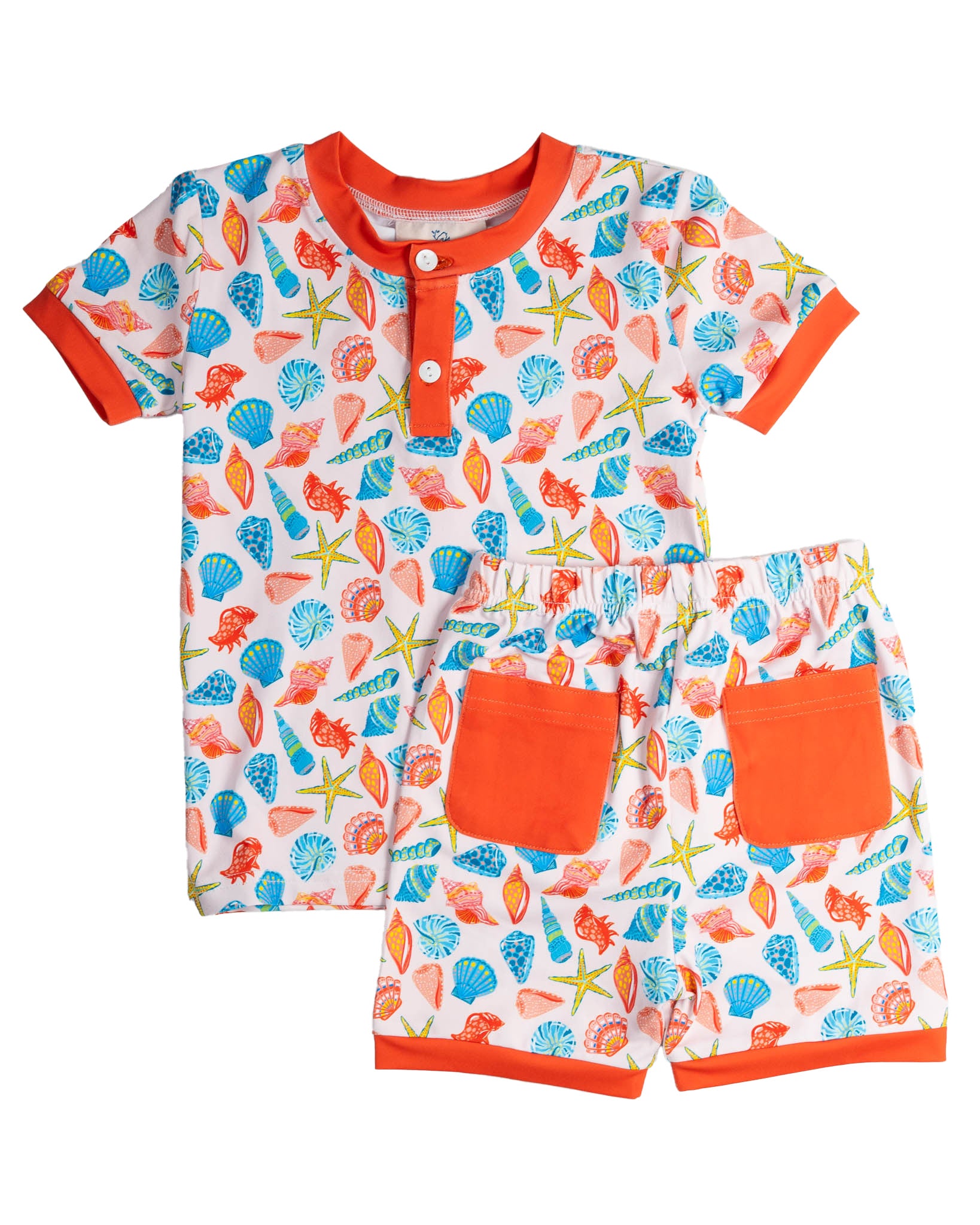 Bright Sea Life Short Sleeve Pajama Set with Coral Trim-FINAL SALE