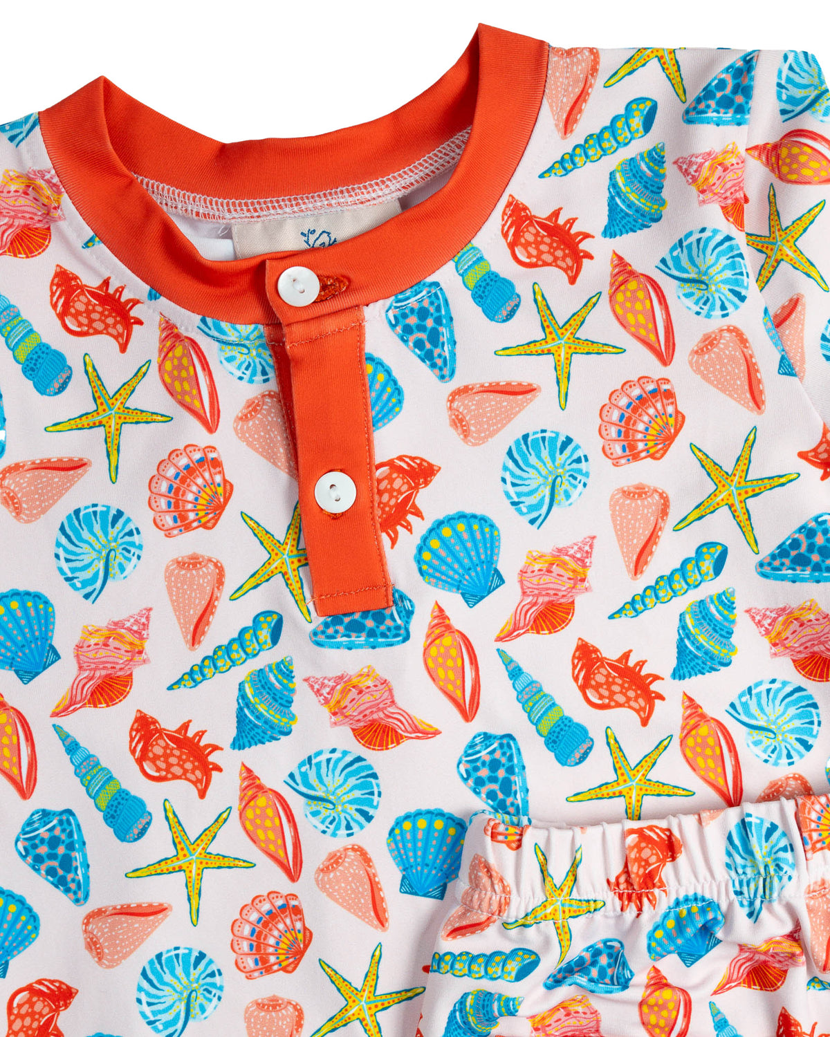 Bright Sea Life Short Sleeve Pajama Set with Coral Trim-FINAL SALE