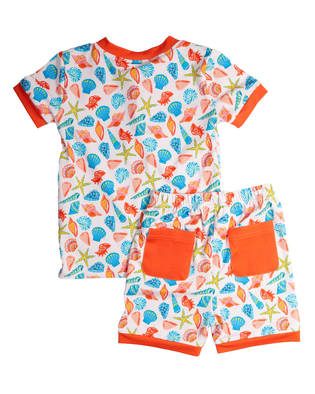 Bright Sea Life Short Sleeve Pajama Set with Coral Trim-FINAL SALE