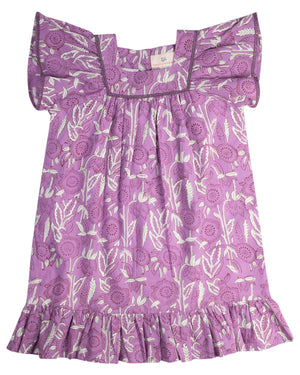 Purple Flower Square Neck Dress-FINAL SALE