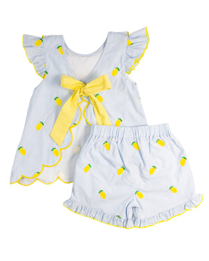 Lemon Embroidered Scalloped Shorts Set