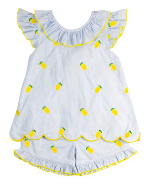 Lemon Embroidered Scalloped Shorts Set