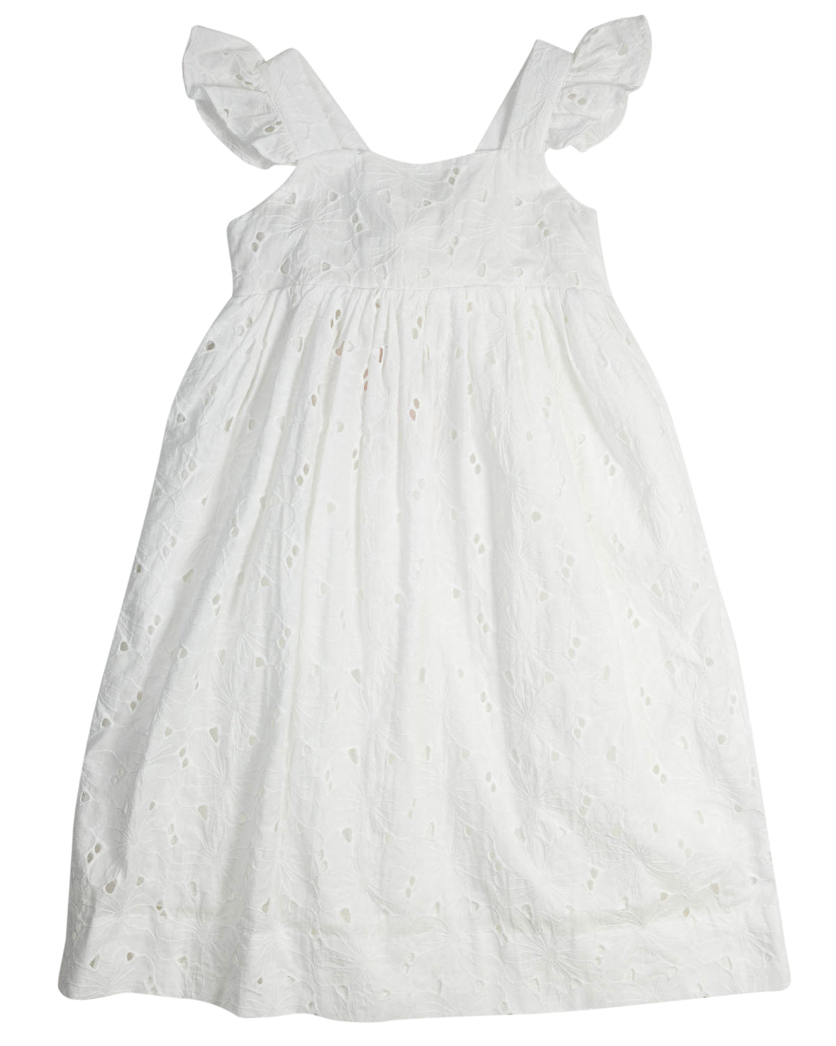 White Eyelet Ruffle Sleeve Dress-FINAL SALE