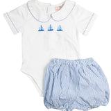 Sailboat Embroidered Striped Diaper Set