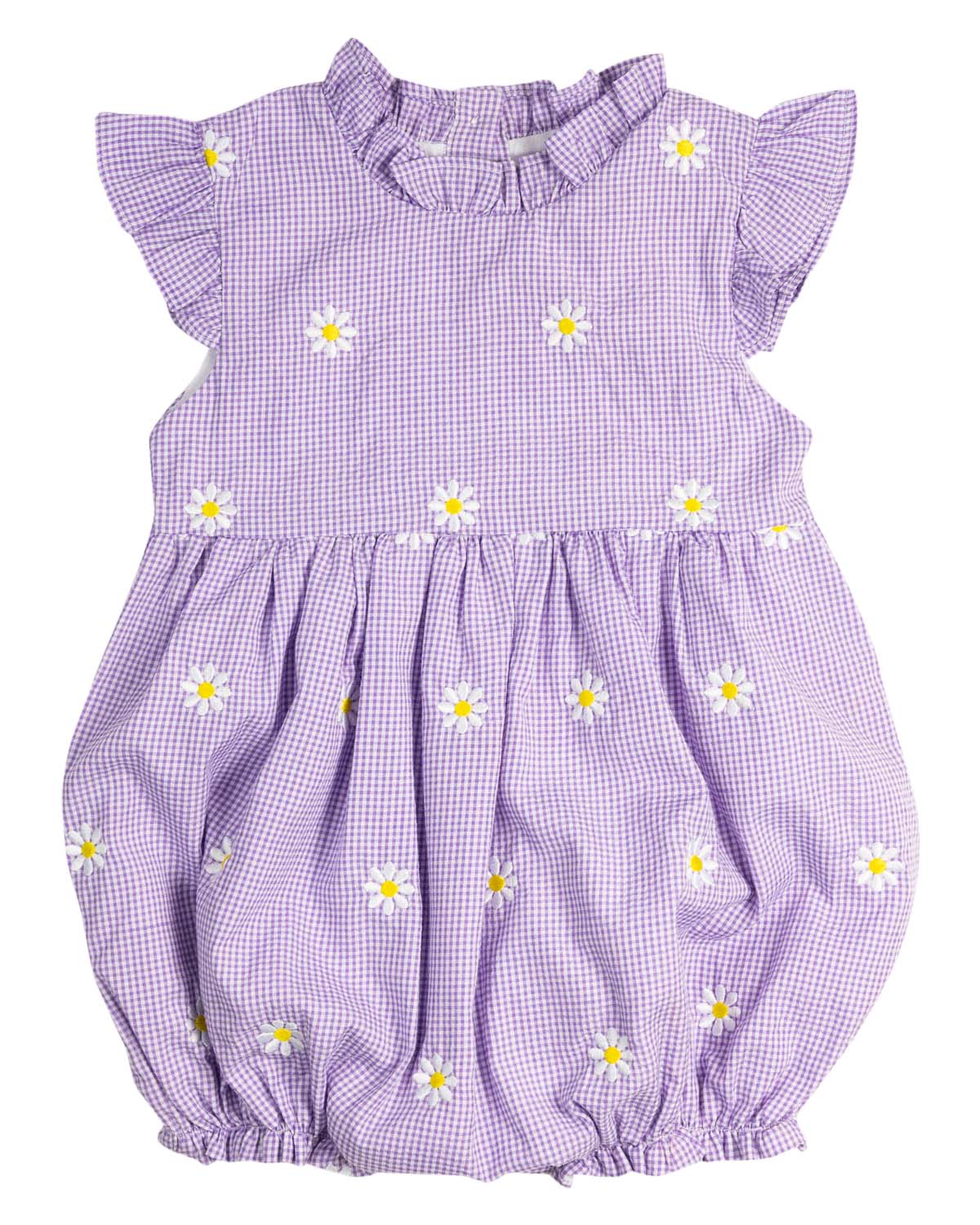 Lavender Daisy Embroidered Gingham Bubble