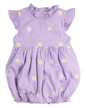 Lavender Daisy Embroidered Gingham Bubble