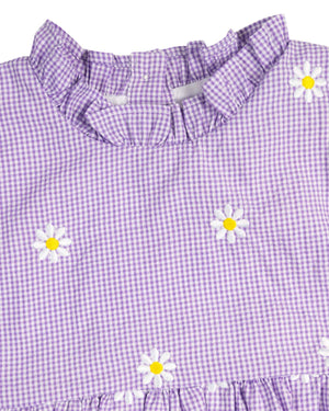 Lavender Daisy Embroidered Gingham Bubble