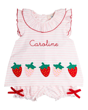 Strawberry Applique Knit Bloomer Set