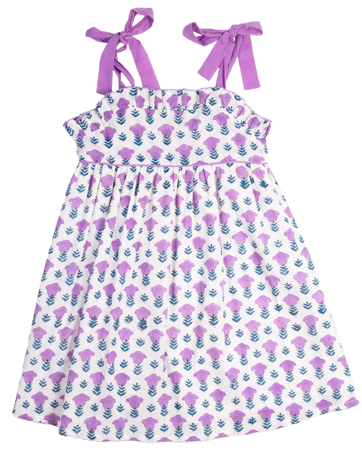 Purple Floral Block Print Tie Dress-FINAL SALE