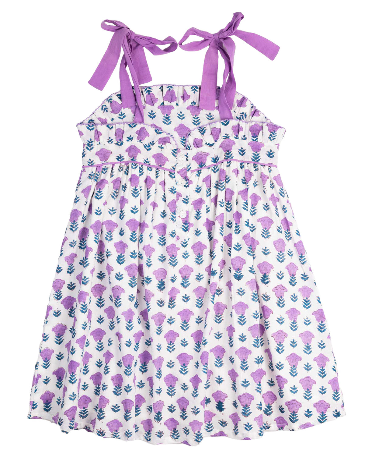 Purple Floral Block Print Tie Dress-FINAL SALE