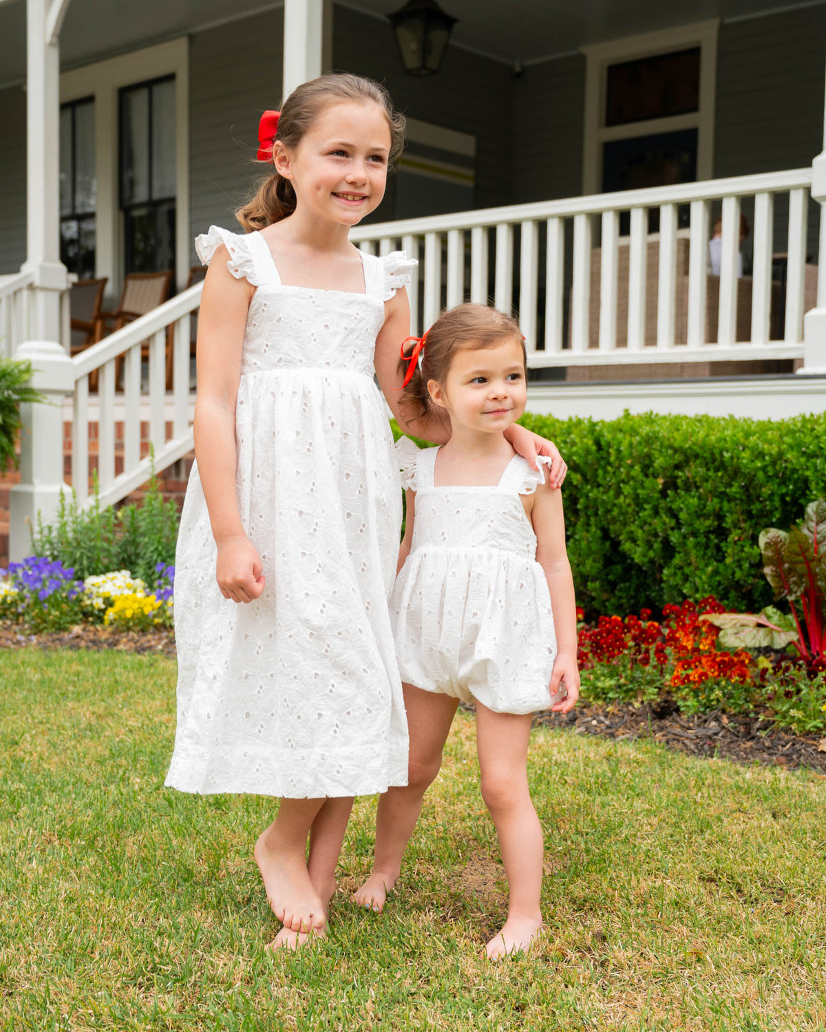 White Eyelet Ruffle Sleeve Dress-FINAL SALE