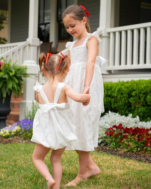 White Eyelet Ruffle Sleeve Dress-FINAL SALE